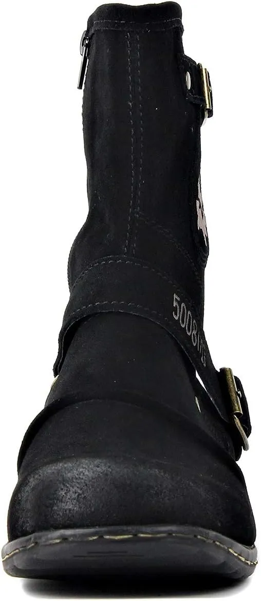 OSSTONE Moto Boots for Men Designer Fashion Zipper-up Leather Chukka western Boots Casual Shoes OS-5008-1-HH-US