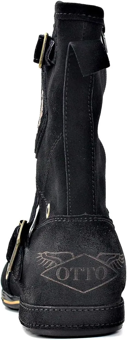 OSSTONE Moto Boots for Men Designer Fashion Zipper-up Leather Chukka western Boots Casual Shoes OS-5008-1-HH-US