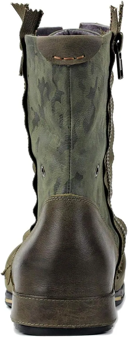 OSSTONE Moto Boots for Men Designer Fashion Zipper-up Leather Chukka western Boots Casual Shoes OS-5008-8-H-Green-US-R