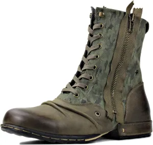 OSSTONE Moto Boots for Men Designer Fashion Zipper-up Leather Chukka western Boots Casual Shoes OS-5008-8-H-Green-US-R