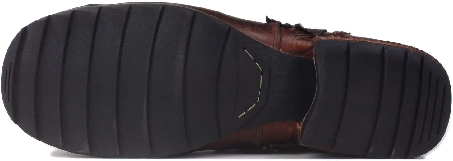 OSSTONE Moto Boots for Men Fashion lace-up Leather Chukka Boots Casual Shoes Metal Cleats OS-5008-8-Metal-Brown