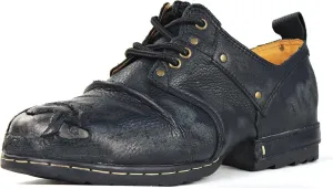 OSSTONE Moto Boots for Men Fashion lace-up Leather Chukka Boots Casual Shoes Metal Cleats OS-6015-3-A-US-R Metal Black