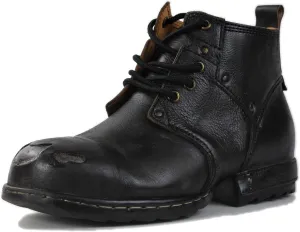 OSSTONE Moto Boots for Men Fashion lace-up Leather Chukka Boots Casual Shoes Metal Cleats OS-6015-3-A-US-R Metal Black