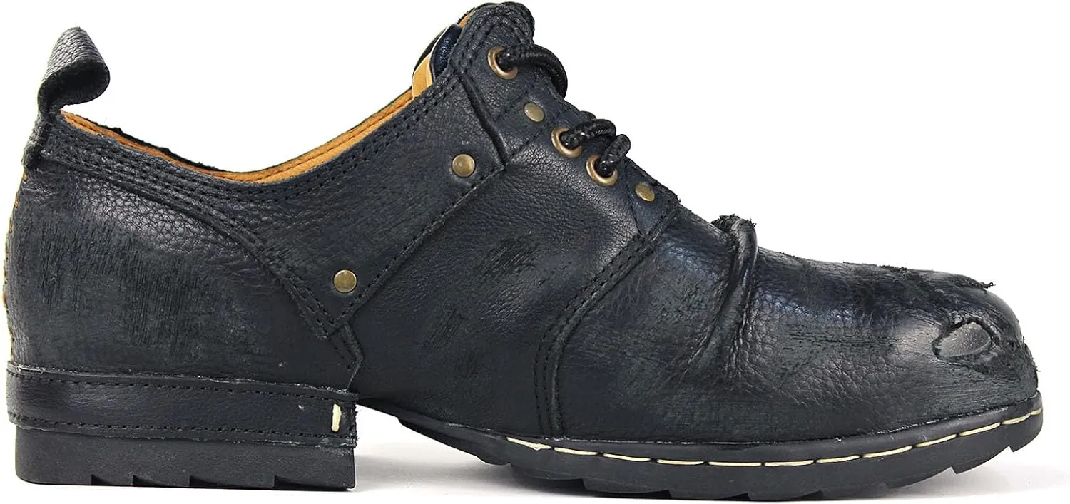 OSSTONE Moto Boots for Men Fashion lace-up Leather Chukka Boots Casual Shoes Metal Cleats OS-6015-3-A-US-R Metal Black