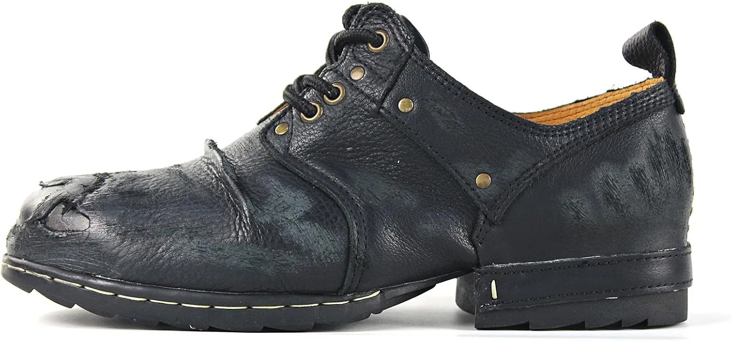 OSSTONE Moto Boots for Men Fashion lace-up Leather Chukka Boots Casual Shoes Metal Cleats OS-6015-3-A-US-R Metal Black