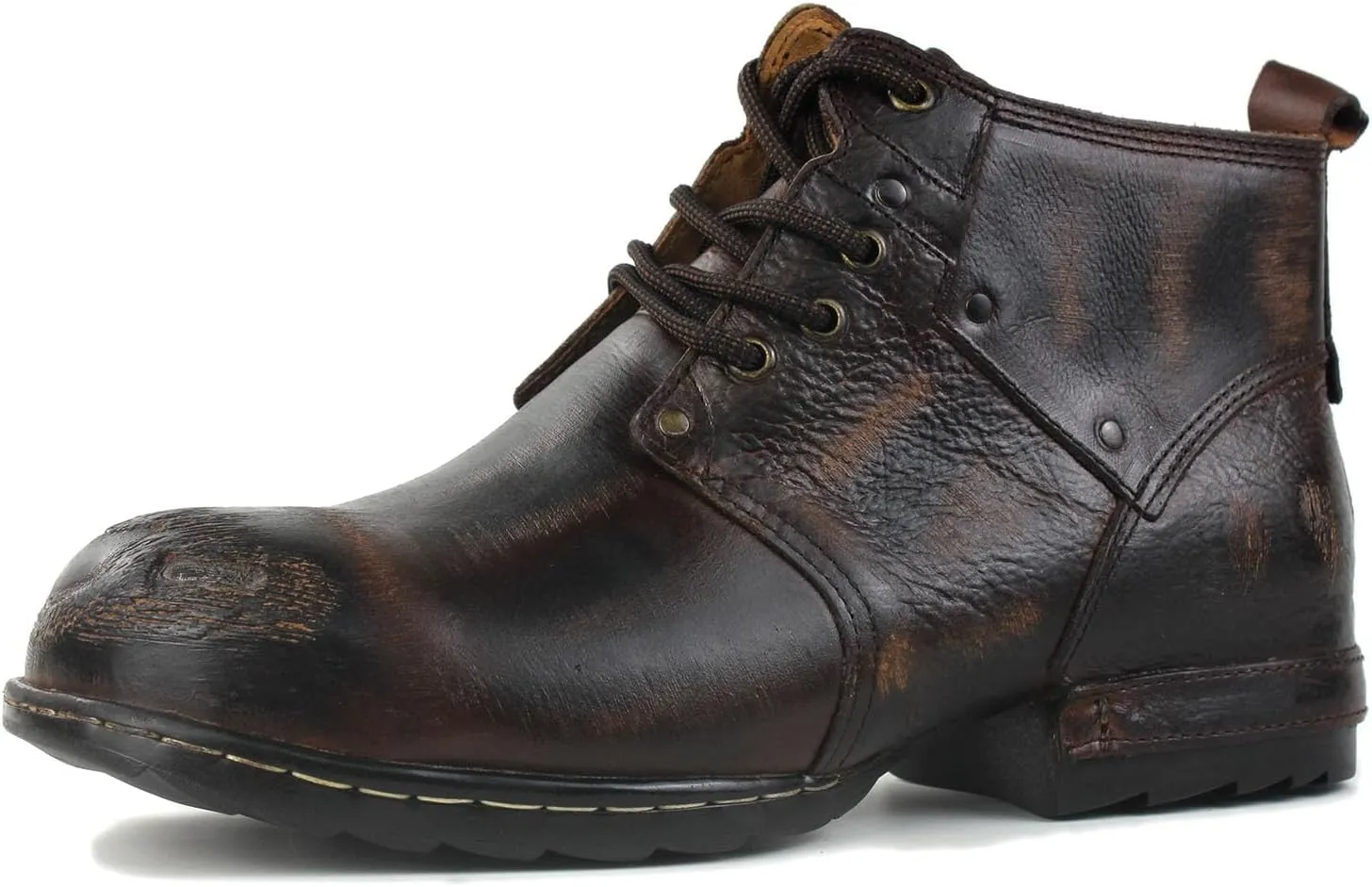 OSSTONE Moto Boots for Men Fashion lace-up Leather Chukka Boots Casual Shoes Metal Cleats OS-6015-3-A-US-R Metal Black