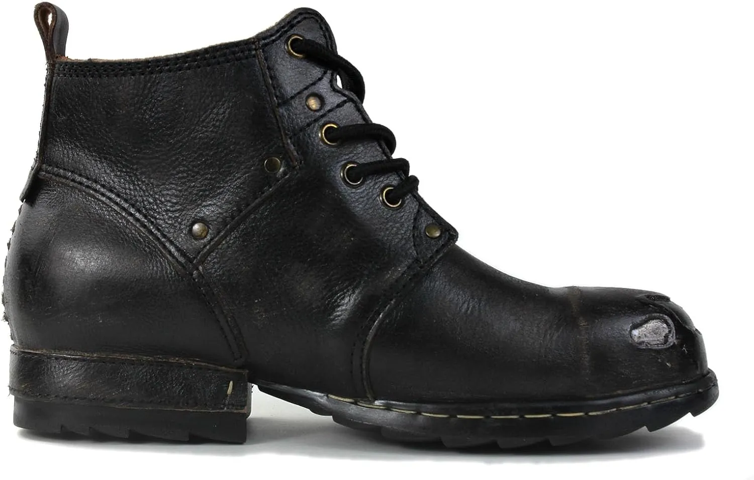 OSSTONE Moto Boots for Men Fashion lace-up Leather Chukka Boots Casual Shoes Metal Cleats OS-6015-3-A-US-R Metal Black