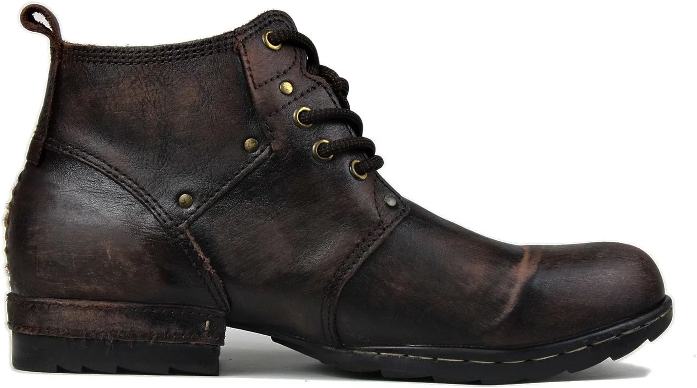 OSSTONE Moto Boots for Men Fashion lace-up Leather Chukka Boots Casual Shoes Metal Cleats OS-6015-3-A-US-R Metal Black