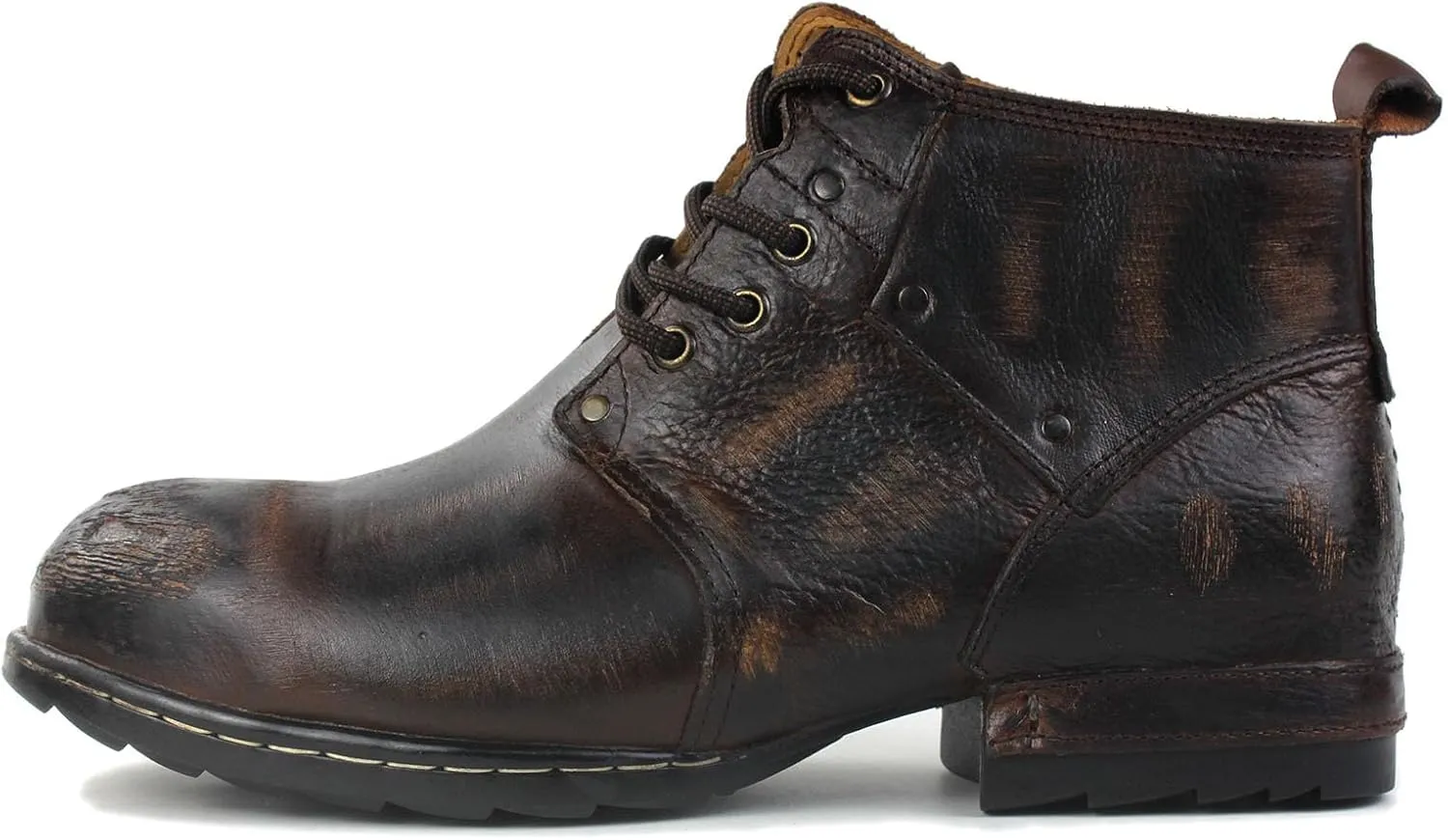 OSSTONE Moto Boots for Men Fashion lace-up Leather Chukka Boots Casual Shoes Metal Cleats OS-6015-3-A-US-R Metal Black