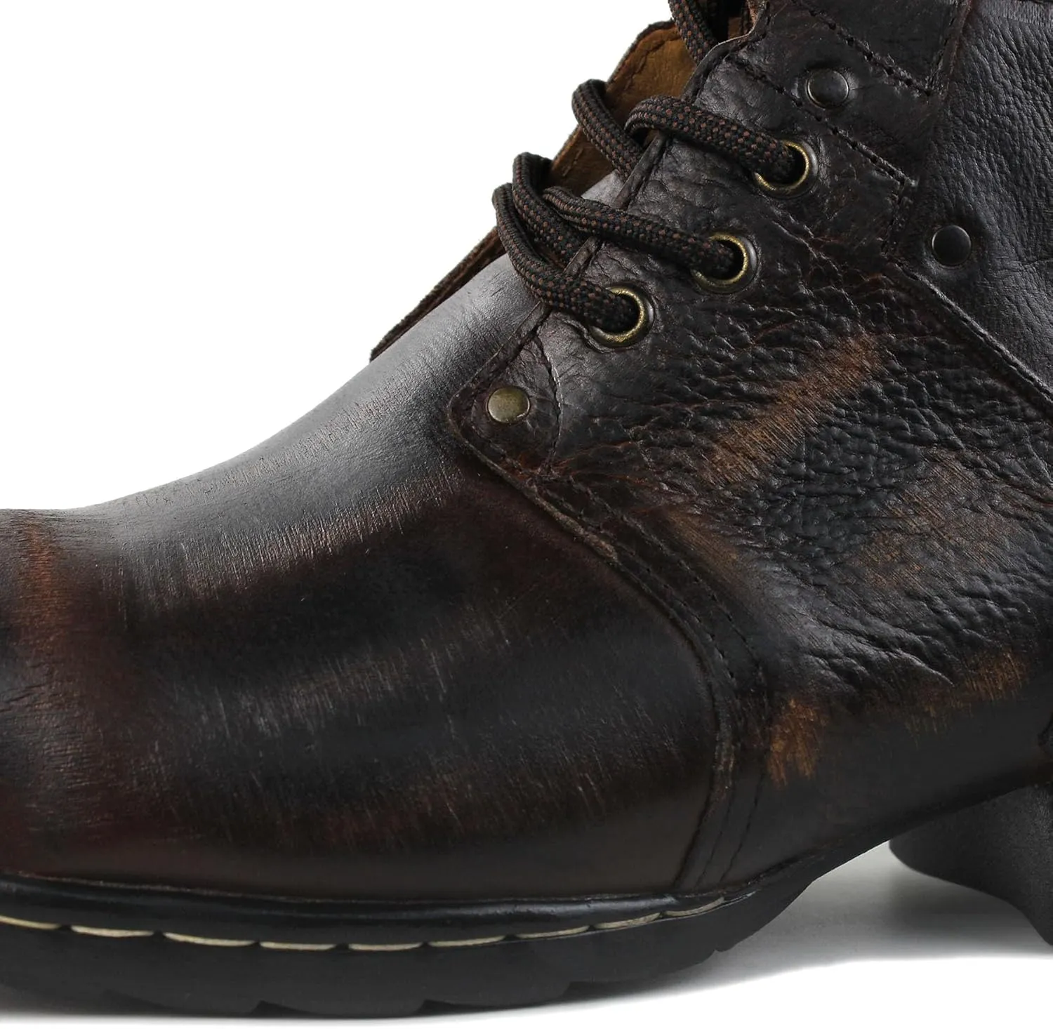 OSSTONE Moto Boots for Men Fashion lace-up Leather Chukka Boots Casual Shoes Metal Cleats OS-6015-3-A-US-R Metal Black