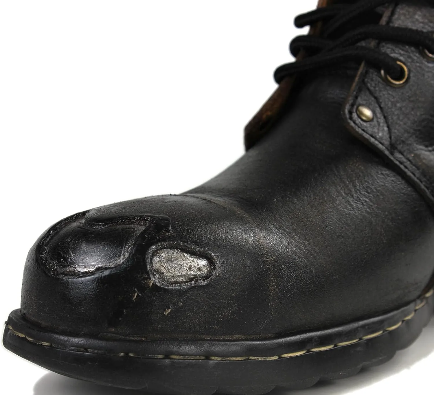 OSSTONE Moto Boots for Men Fashion lace-up Leather Chukka Boots Casual Shoes Metal Cleats OS-6015-3-A-US-R Metal Black