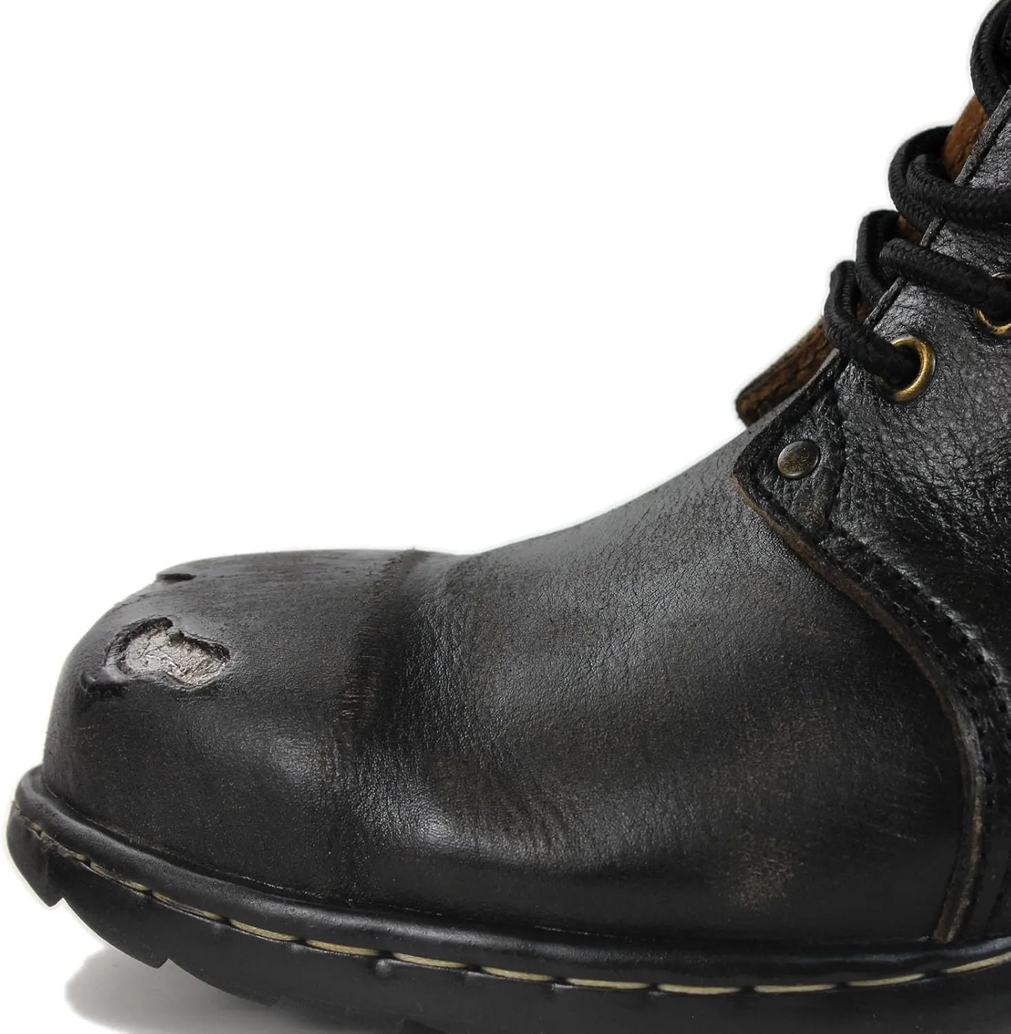 OSSTONE Moto Boots for Men Fashion lace-up Leather Chukka Boots Casual Shoes Metal Cleats OS-6015-3-A-US-R Metal Black