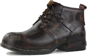 OSSTONE Moto Boots for Men Fashion lace-up Leather Chukka Boots Casual Shoes Metal Cleats OS-6015-3-A-US-R Metal Black