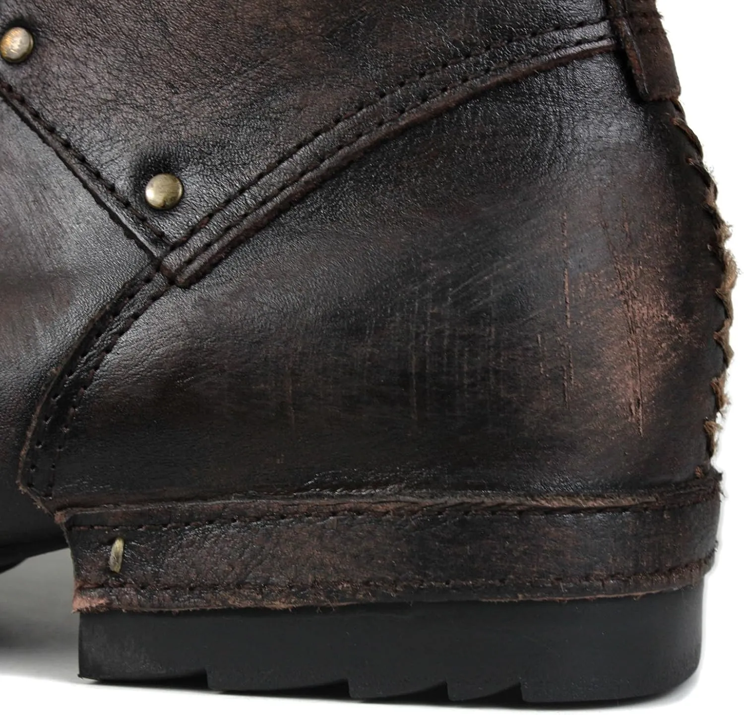 OSSTONE Moto Boots for Men Fashion lace-up Leather Chukka Boots Casual Shoes Metal Cleats OS-6015-3-A-US-R Metal Black