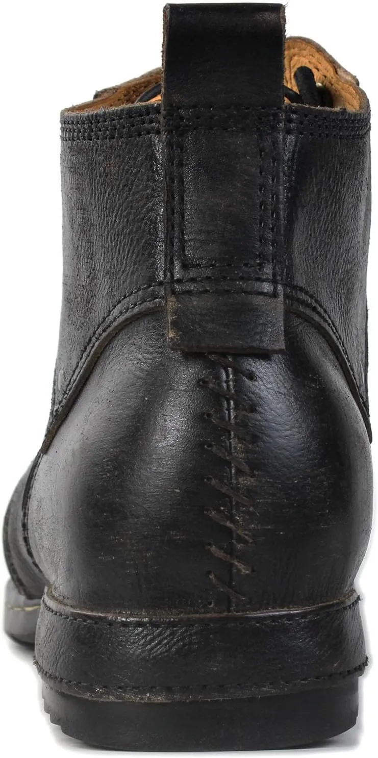 OSSTONE Moto Boots for Men Fashion lace-up Leather Chukka Boots Casual Shoes Metal Cleats OS-6015-3-A-US-R Metal Black