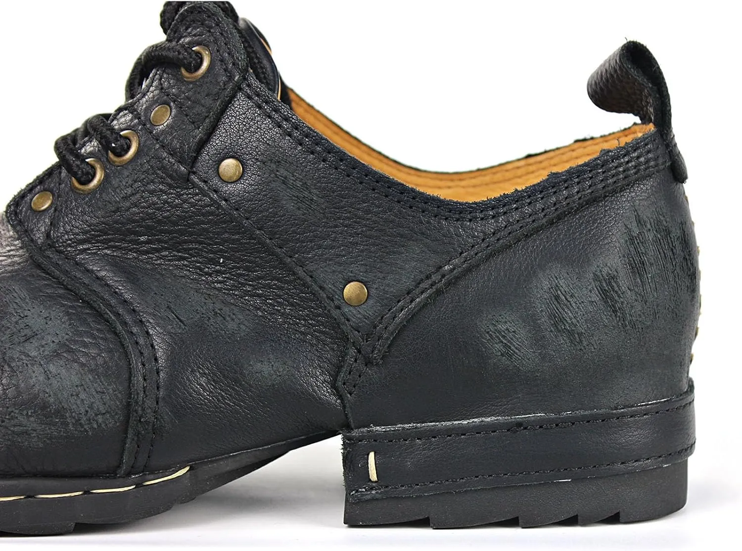 OSSTONE Moto Boots for Men Fashion lace-up Leather Chukka Boots Casual Shoes Metal Cleats OS-6015-3-A-US-R Metal Black