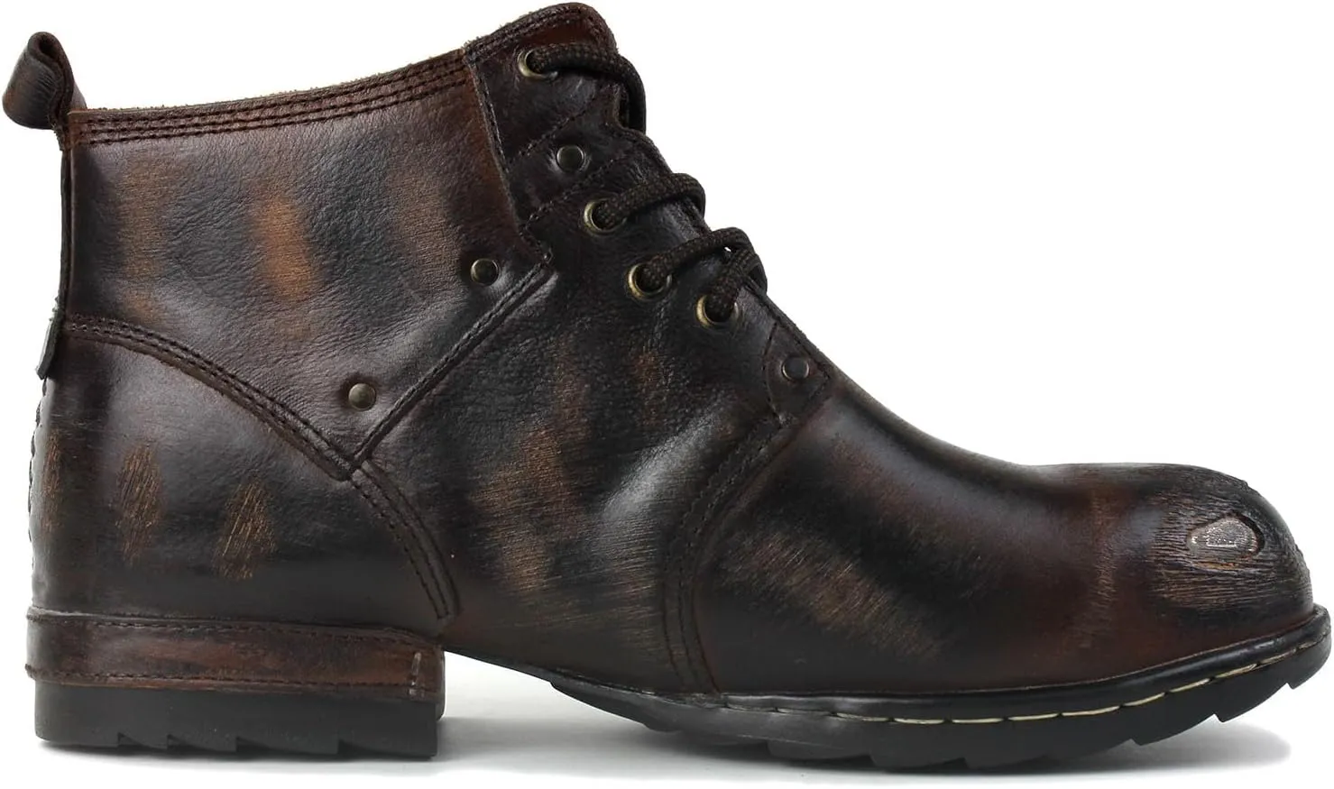OSSTONE Moto Boots for Men Fashion lace-up Leather Chukka Boots Casual Shoes Metal Cleats OS-6015-3-A-US-R Metal Black