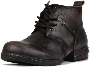 OSSTONE Moto Boots for Men Fashion lace-up Leather Chukka Boots Casual Shoes Metal Cleats OS-6015-3-A-US-R Metal Black