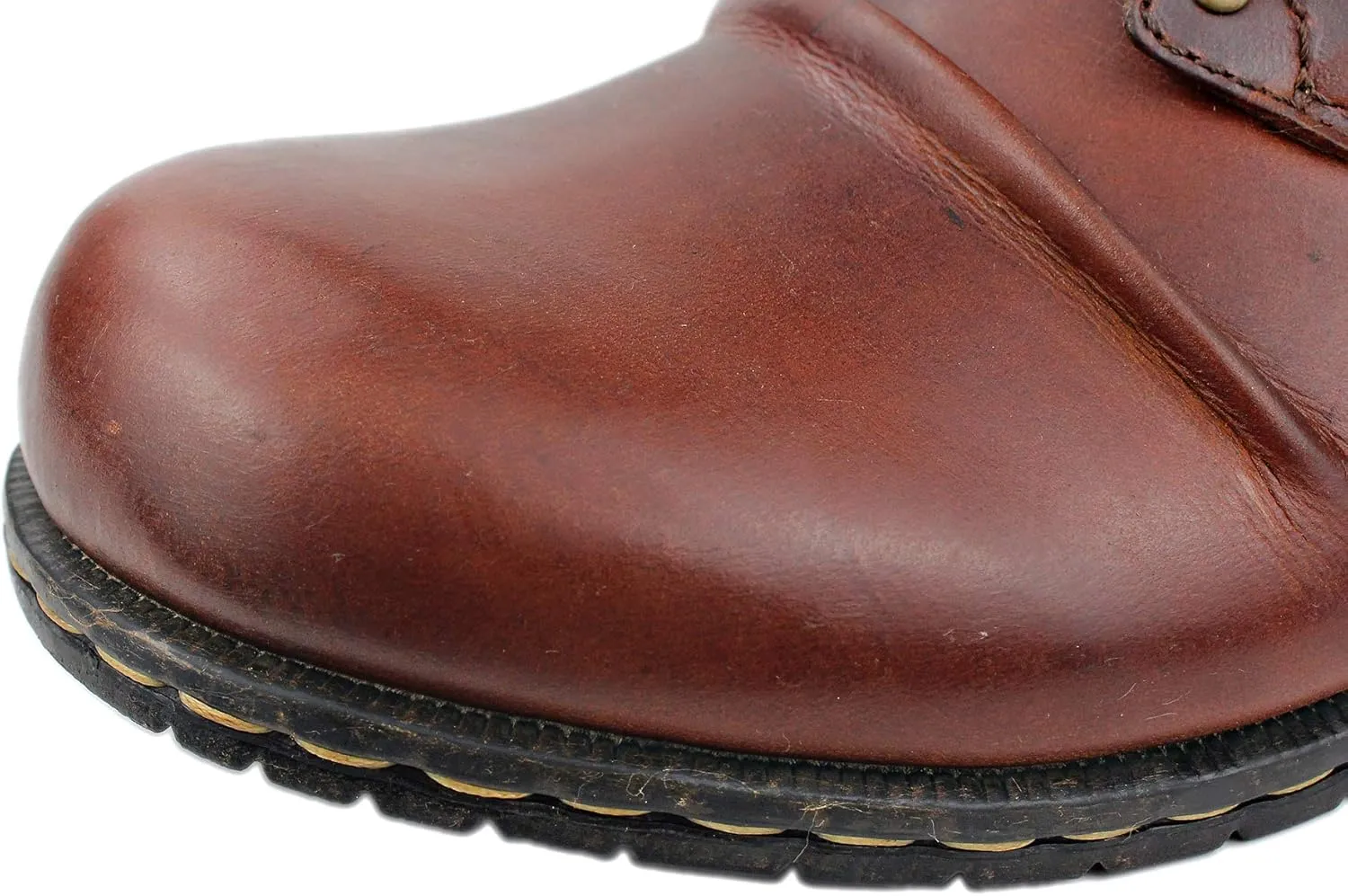 OSSTONE Moto Boots for Men Fashion lace-up Leather Chukka Boots Casual Shoes OS-6015-1-RED-BROWN-R