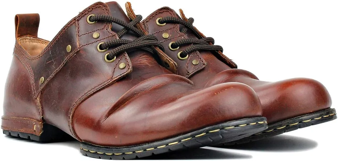 OSSTONE Moto Boots for Men Fashion lace-up Leather Chukka Boots Casual Shoes OS-6015-1-RED-BROWN-R