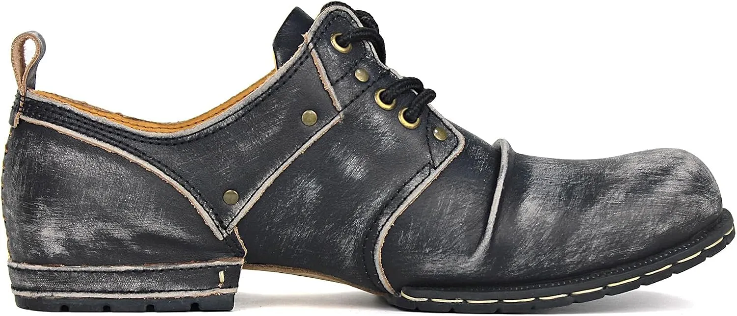 OSSTONE Moto Boots for Men Fashion lace-up Leather Chukka Boots Casual Shoes OS-6015-1-RED-BROWN-R