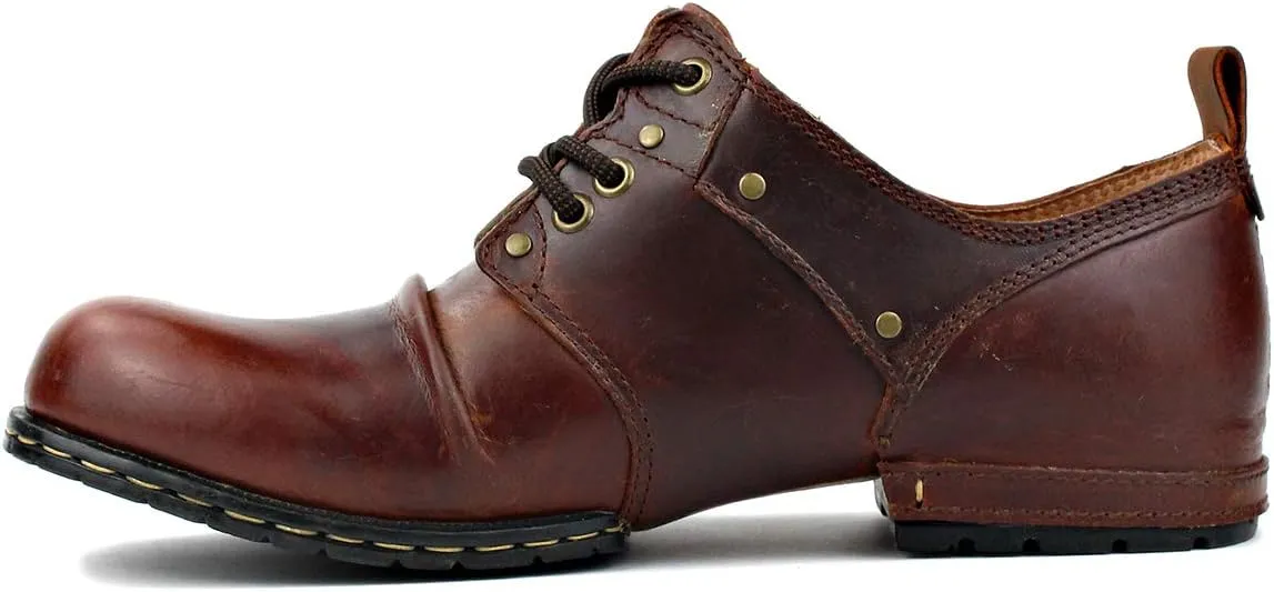 OSSTONE Moto Boots for Men Fashion lace-up Leather Chukka Boots Casual Shoes OS-6015-1-RED-BROWN-R