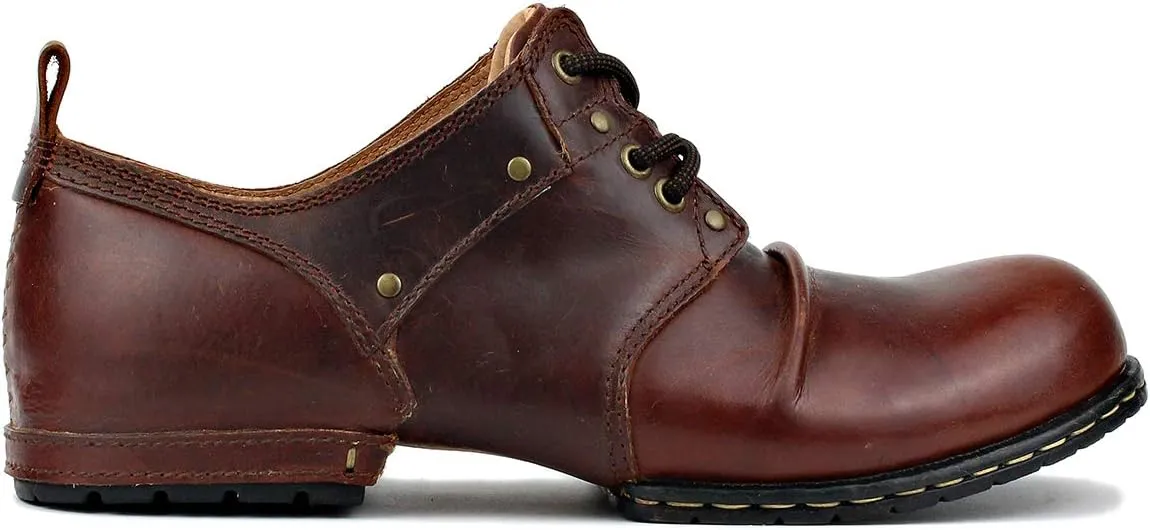 OSSTONE Moto Boots for Men Fashion lace-up Leather Chukka Boots Casual Shoes OS-6015-1-RED-BROWN-R