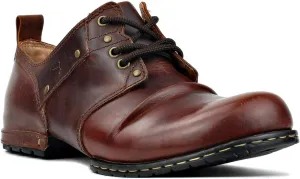 OSSTONE Moto Boots for Men Fashion lace-up Leather Chukka Boots Casual Shoes OS-6015-1-RED-BROWN-R