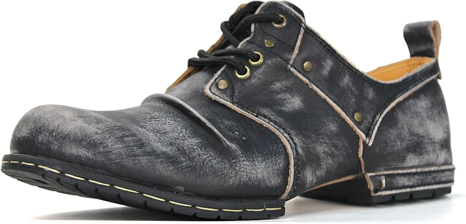OSSTONE Moto Boots for Men Fashion lace-up Leather Chukka Boots Casual Shoes OS-6015-1-RED-BROWN-R