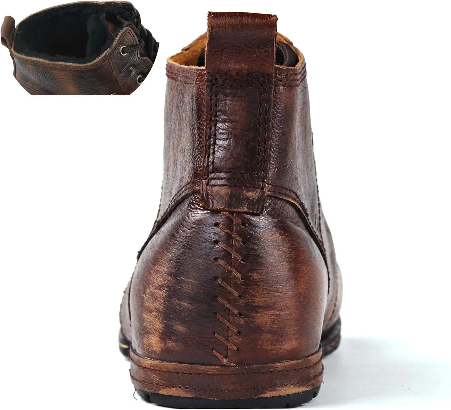 OSSTONE Moto Boots for Men Fashion lace-up Leather Chukka Boots Casual Shoes OS-6015-2-retro-brown-US-R