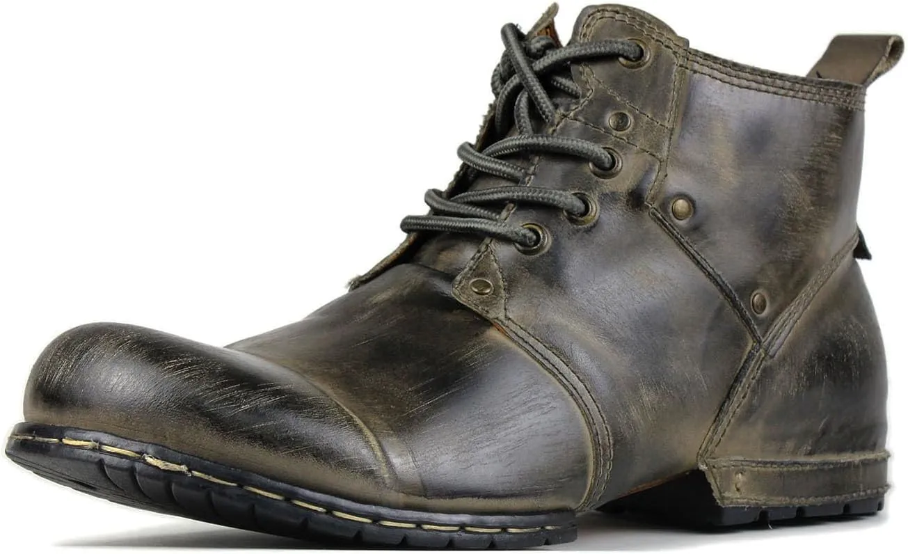 OSSTONE Moto Boots for Men Fashion lace-up Leather Chukka Boots Casual Shoes OS-6015-2-retro-brown-US-R