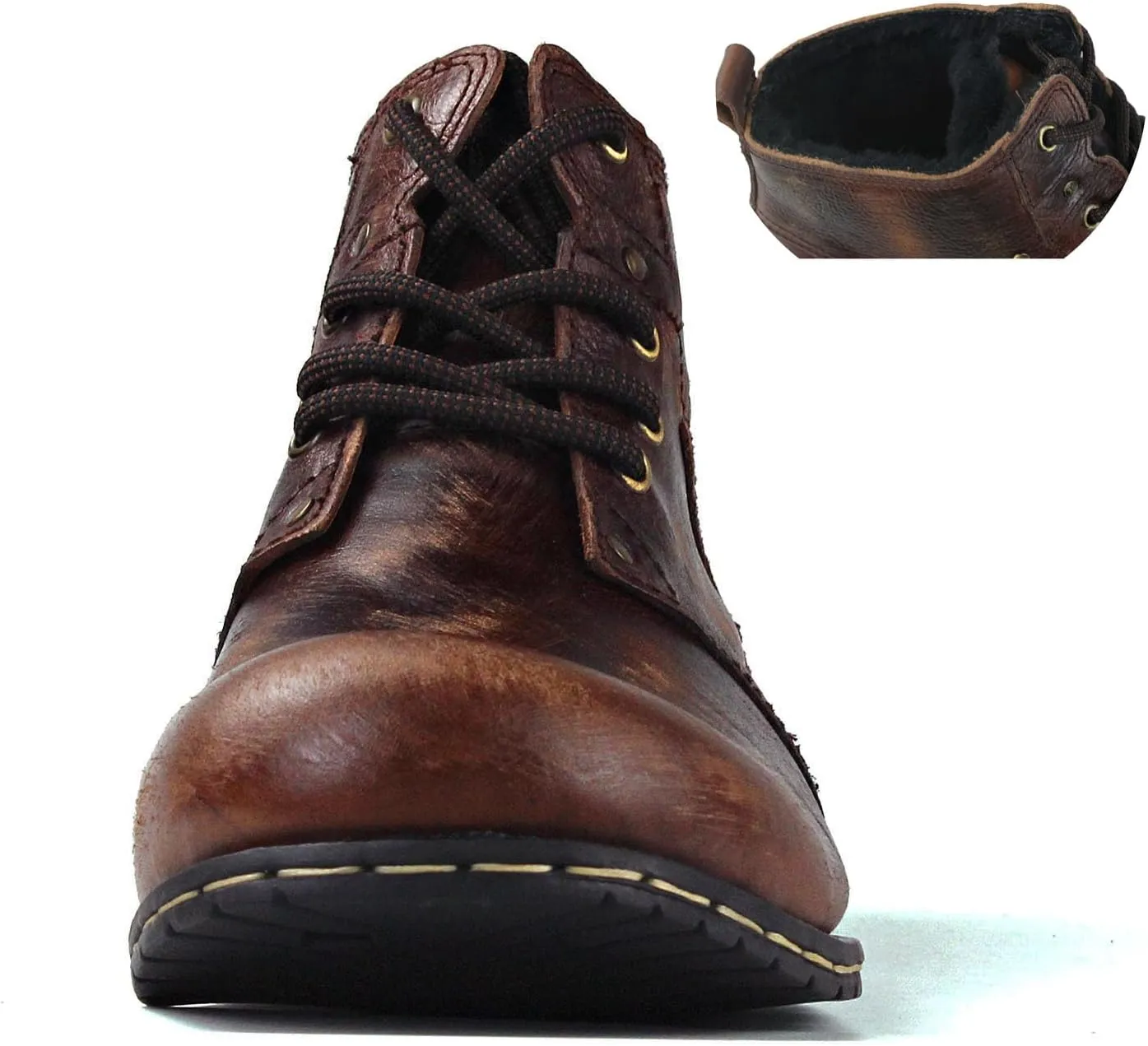 OSSTONE Moto Boots for Men Fashion lace-up Leather Chukka Boots Casual Shoes OS-6015-2-retro-brown-US-R
