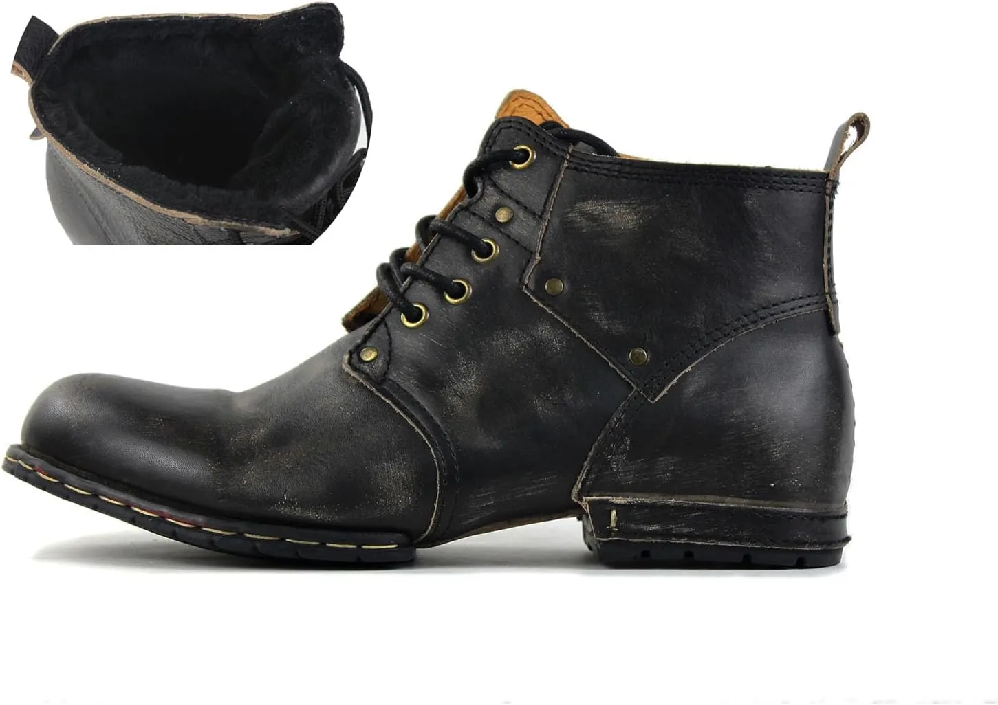 OSSTONE Moto Boots for Men Fashion lace-up Leather Chukka Boots Casual Shoes OS-6015-2-retro-brown-US-R