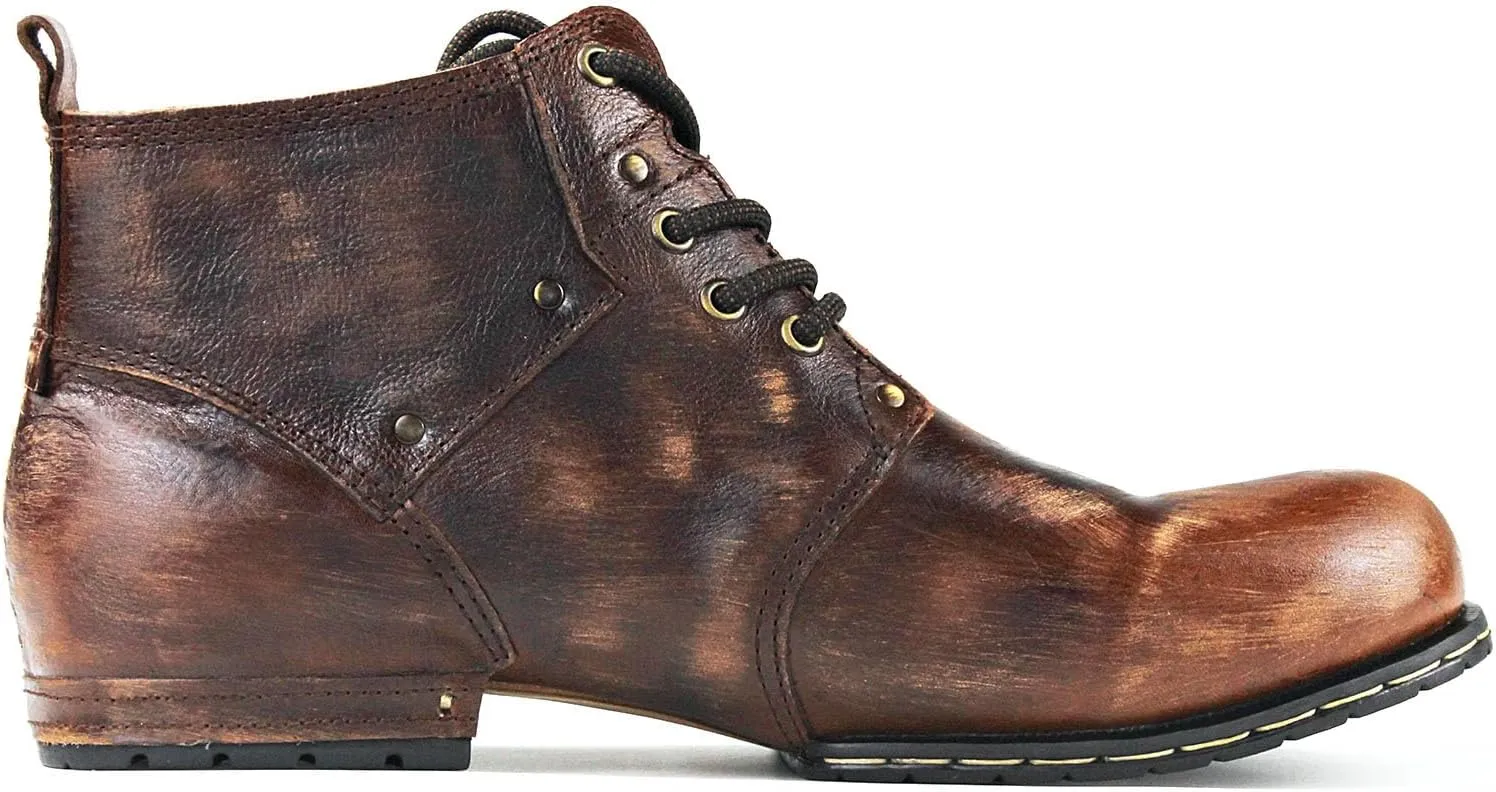 OSSTONE Moto Boots for Men Fashion lace-up Leather Chukka Boots Casual Shoes OS-6015-2-retro-brown-US-R