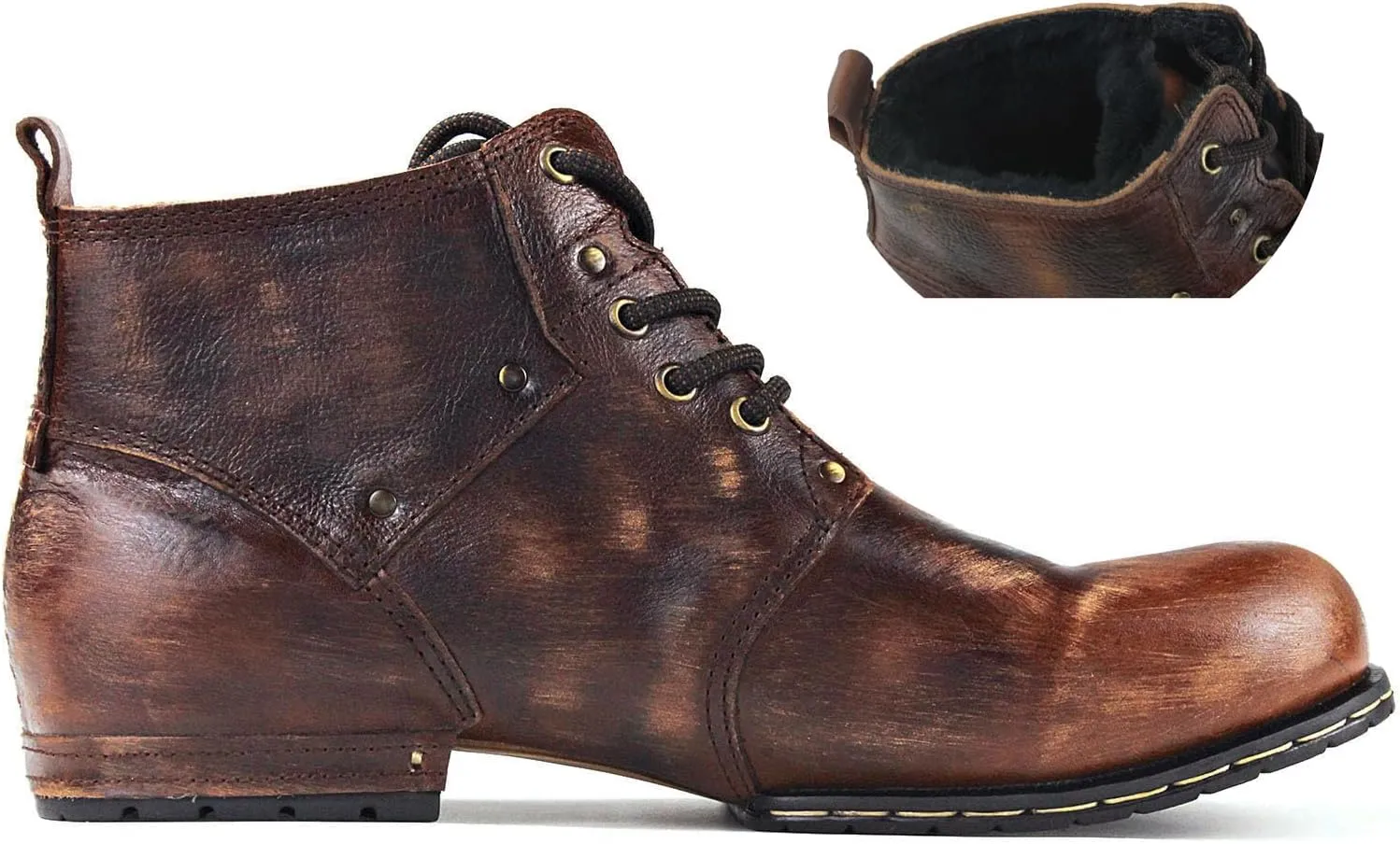 OSSTONE Moto Boots for Men Fashion lace-up Leather Chukka Boots Casual Shoes OS-6015-2-retro-brown-US-R