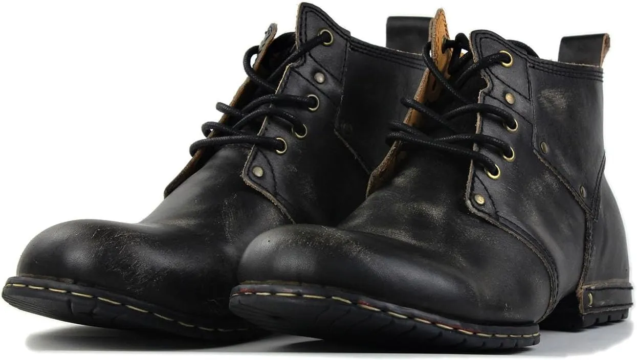 OSSTONE Moto Boots for Men Fashion lace-up Leather Chukka Boots Casual Shoes OS-6015-2-retro-brown-US-R