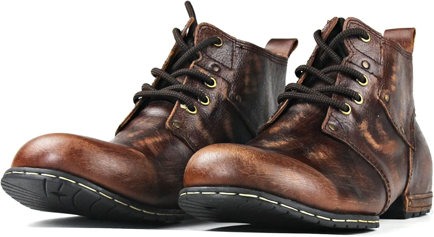 OSSTONE Moto Boots for Men Fashion lace-up Leather Chukka Boots Casual Shoes OS-6015-2-retro-brown-US-R