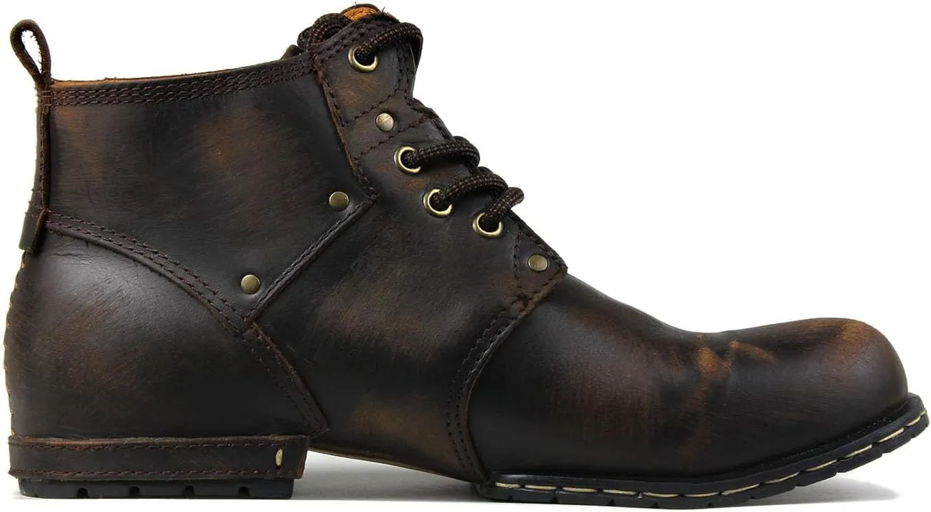 OSSTONE Moto Boots for Men Fashion lace-up Leather Chukka Boots Casual Shoes OS-6015-2-retro-brown-US-R