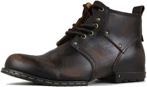OSSTONE Moto Boots for Men Fashion lace-up Leather Chukka Boots Casual Shoes OS-6015-2-retro-brown-US-R