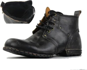 OSSTONE Moto Boots for Men Fashion lace-up Leather Chukka Boots Casual Shoes OS-6015-2-retro-brown-US-R