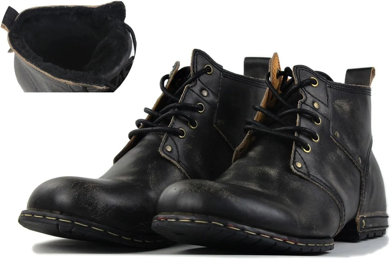 OSSTONE Moto Boots for Men Fashion lace-up Leather Chukka Boots Casual Shoes OS-6015-2-retro-brown-US-R
