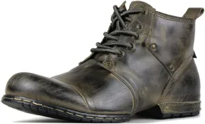 OSSTONE Moto Boots for Men Fashion lace-up Leather Chukka Boots Casual Shoes OS-6015-2-retro-brown-US-R