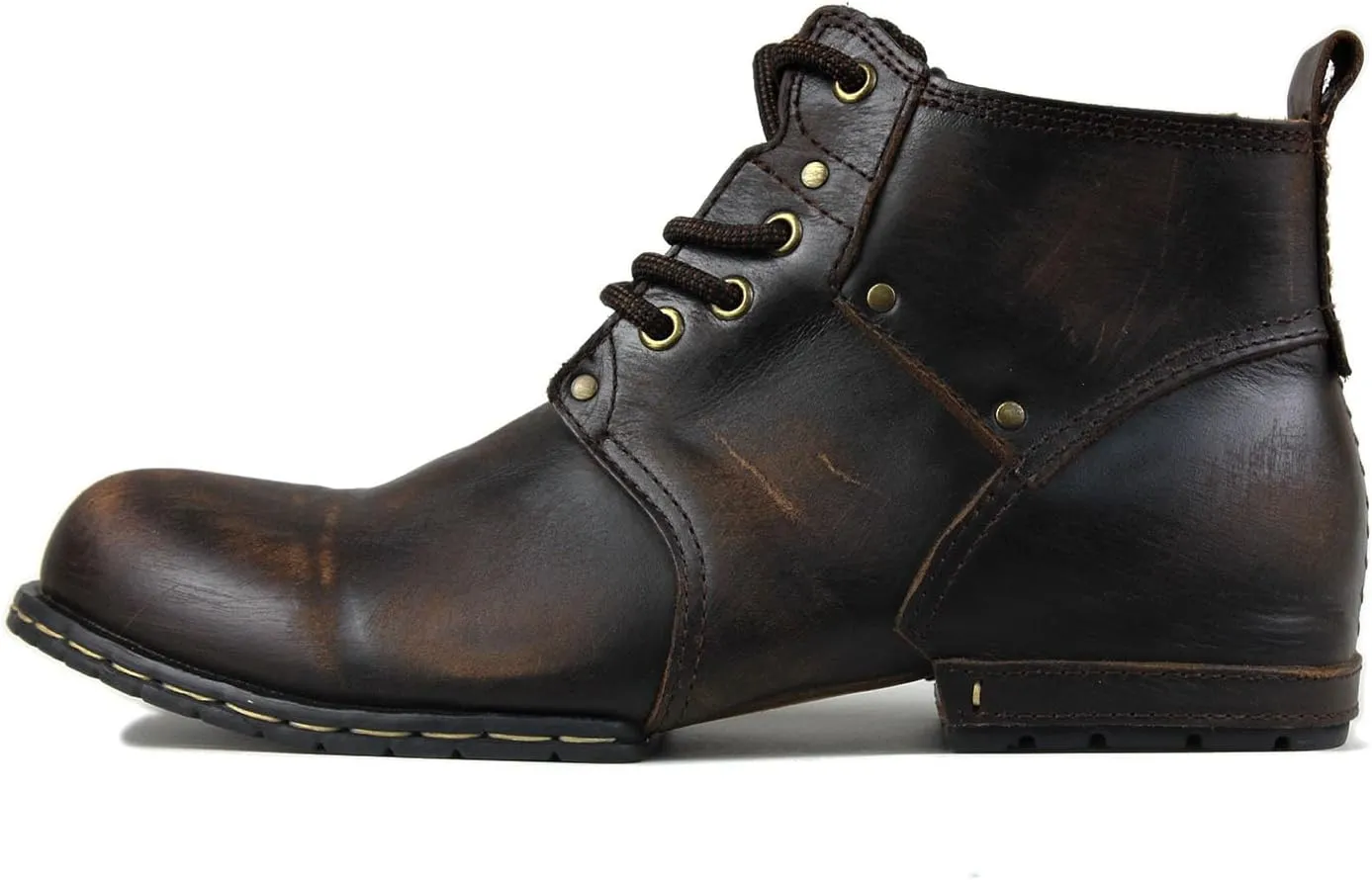 OSSTONE Moto Boots for Men Fashion lace-up Leather Chukka Boots Casual Shoes OS-6015-2-retro-brown-US-R