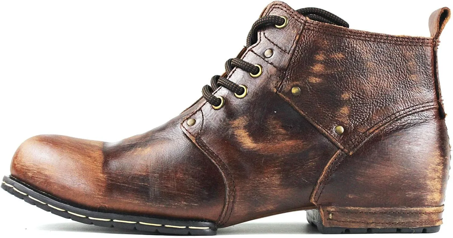 OSSTONE Moto Boots for Men Fashion lace-up Leather Chukka Boots Casual Shoes OS-6015-2-retro-brown-US-R