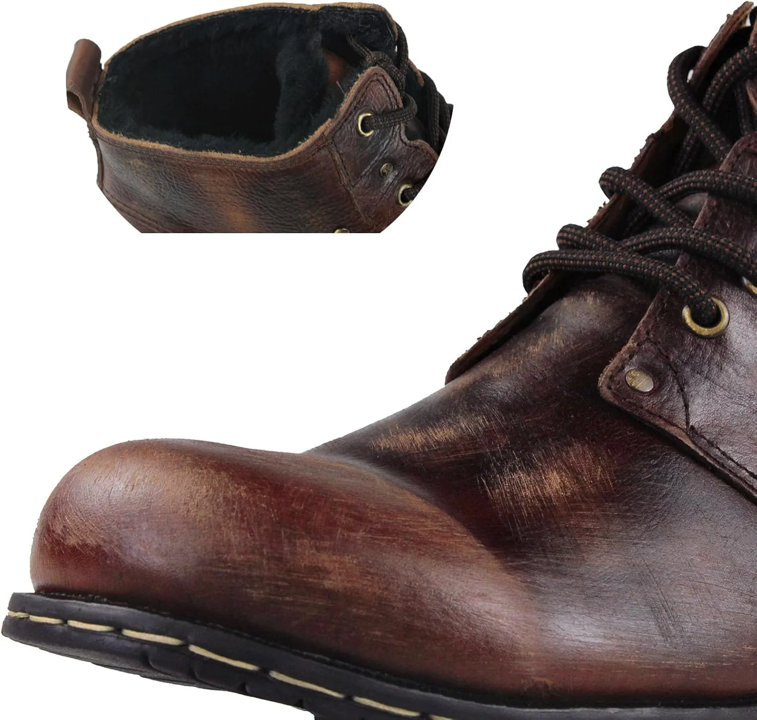 OSSTONE Moto Boots for Men Fashion lace-up Leather Chukka Boots Casual Shoes OS-6015-2-retro-brown-US-R