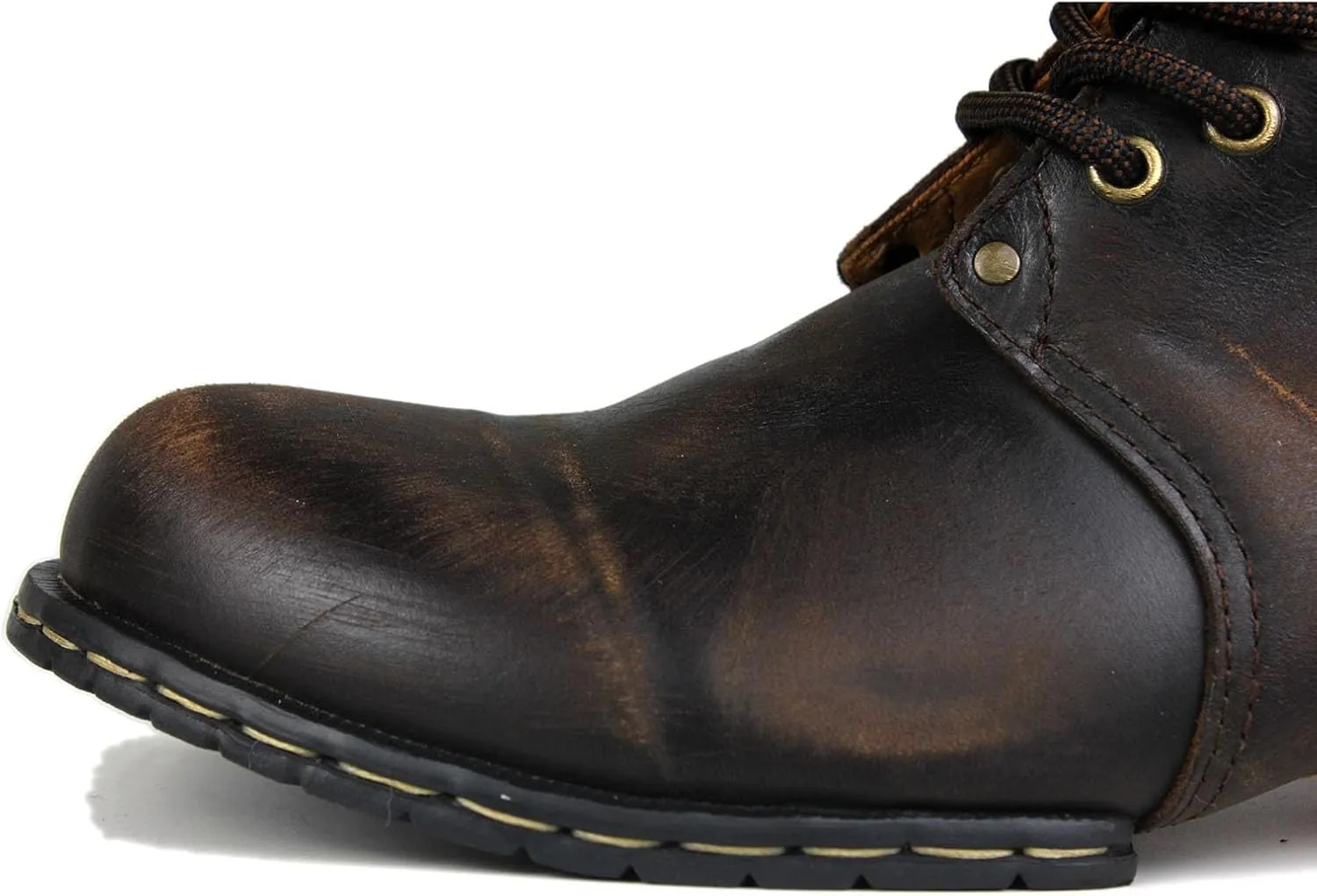 OSSTONE Moto Boots for Men Fashion lace-up Leather Chukka Boots Casual Shoes OS-6015-2-retro-brown-US-R