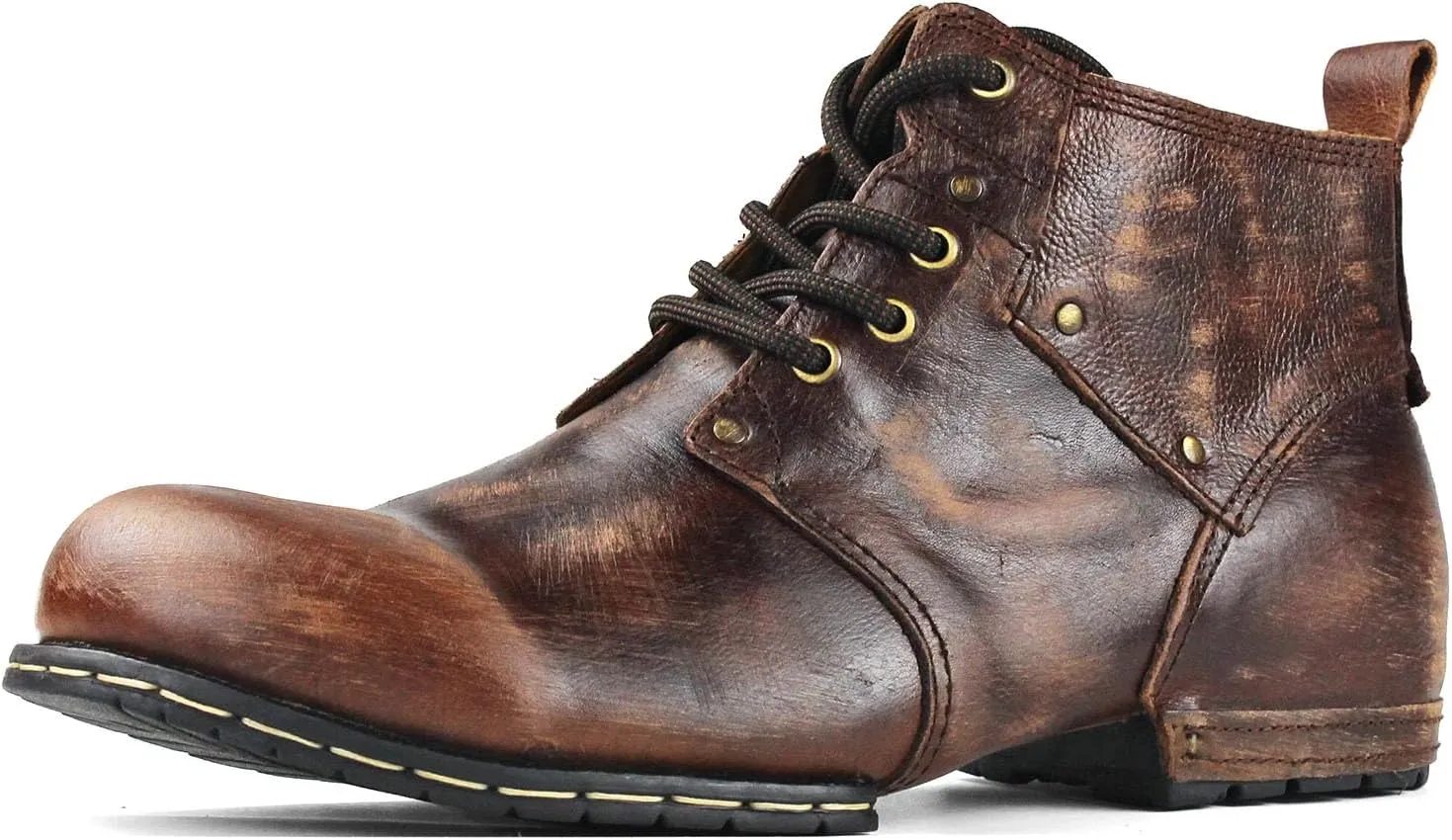 OSSTONE Moto Boots for Men Fashion lace-up Leather Chukka Boots Casual Shoes OS-6015-2-retro-brown-US-R