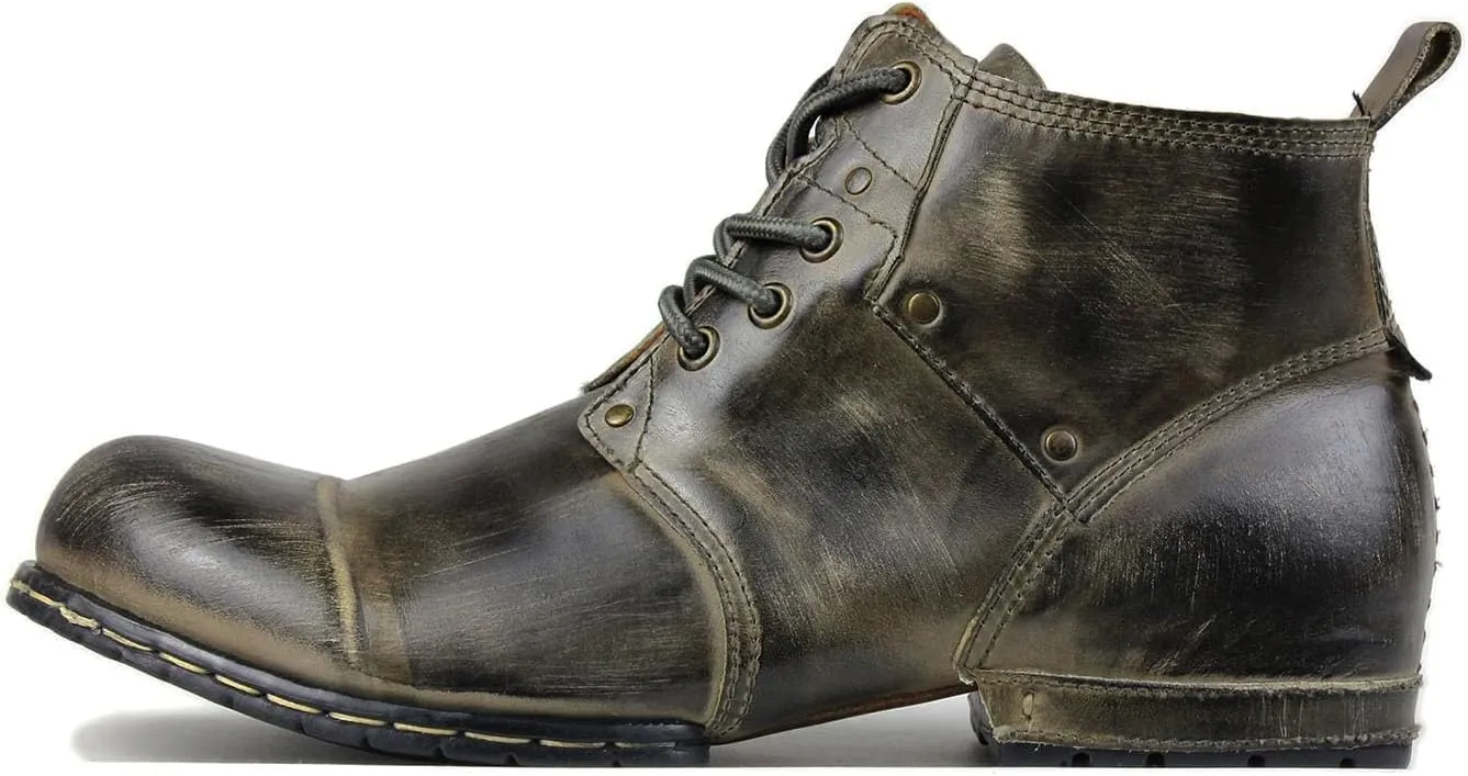 OSSTONE Moto Boots for Men Fashion lace-up Leather Chukka Boots Casual Shoes OS-6015-2-retro-brown-US-R