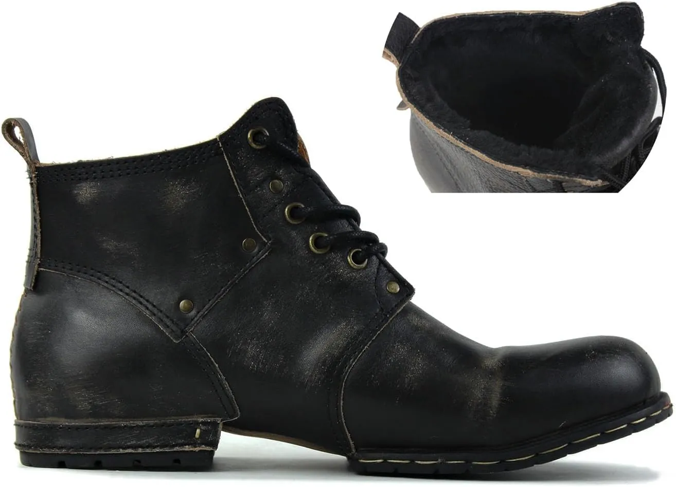 OSSTONE Moto Boots for Men Fashion lace-up Leather Chukka Boots Casual Shoes OS-6015-2-retro-brown-US-R