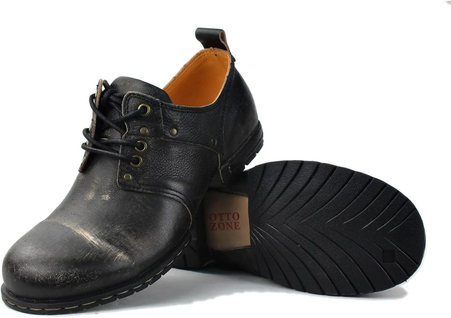 OSSTONE Moto Boots for Men Fashion lace-up Leather Retro Chukka Boots Casual Shoes OS-6015-1-Retro-Style-R